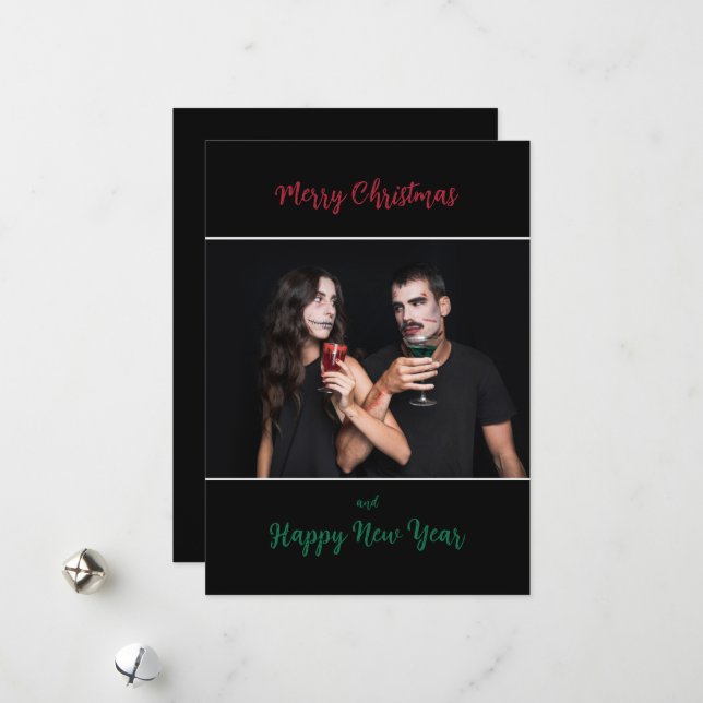 Cartes Pour Fêtes Annuelles Simple gothique Joyeux Noël Une photo (Devant/Arrière en situation)