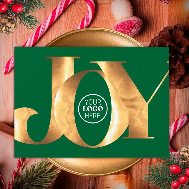 Cartes Pour Fêtes Annuelles Simple Green Gold Joy Business Logo Joyeuses Vacan (Front)