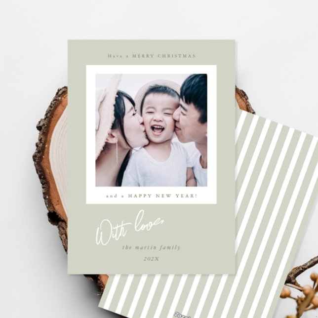 Cartes Pour Fêtes Annuelles Simple Green Stripes Christmas Photo Card (Créateur téléchargé)