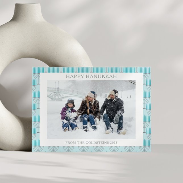Cartes Pour Fêtes Annuelles Simple Hanoukka Menorah en bleu photo personnalisé (Créateur téléchargé)