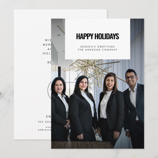 Cartes Pour Fêtes Annuelles Simple Happy Holidays Photo d'entreprise (Devant / Derrière)