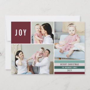 Cartes Pour Fêtes Annuelles Simple Joy 3 Photo Collage Stripes Modernes   Maro