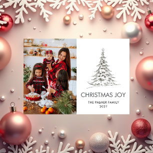 Cartes Pour Fêtes Annuelles Simple Joyeux Noël arbre de pin photo de famille