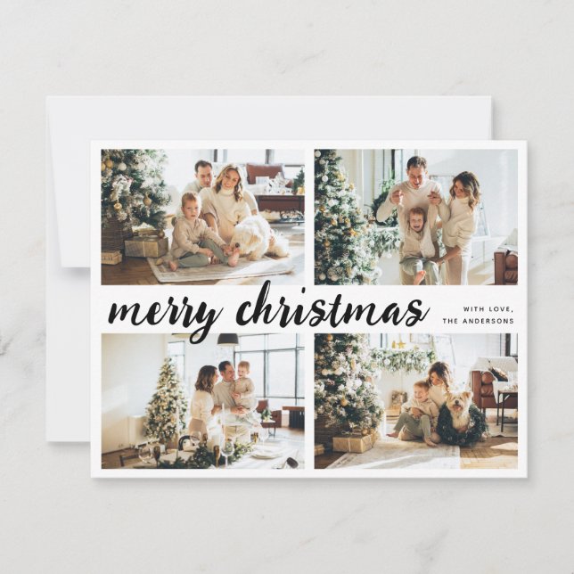 Cartes Pour Fêtes Annuelles Simple Joyeux Noël Calligraphie 4 Famille Photo (Devant)