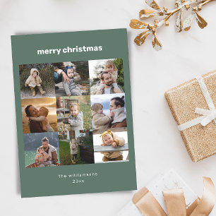 Cartes Pour Fêtes Annuelles Simple Joyeux Noël Multi Grille de Photos Vert Mig