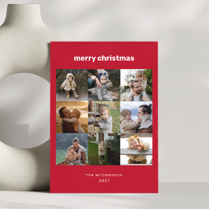 Cartes Pour Fêtes Annuelles Simple Joyeux Noël Multi Photo Grille moderne Roug