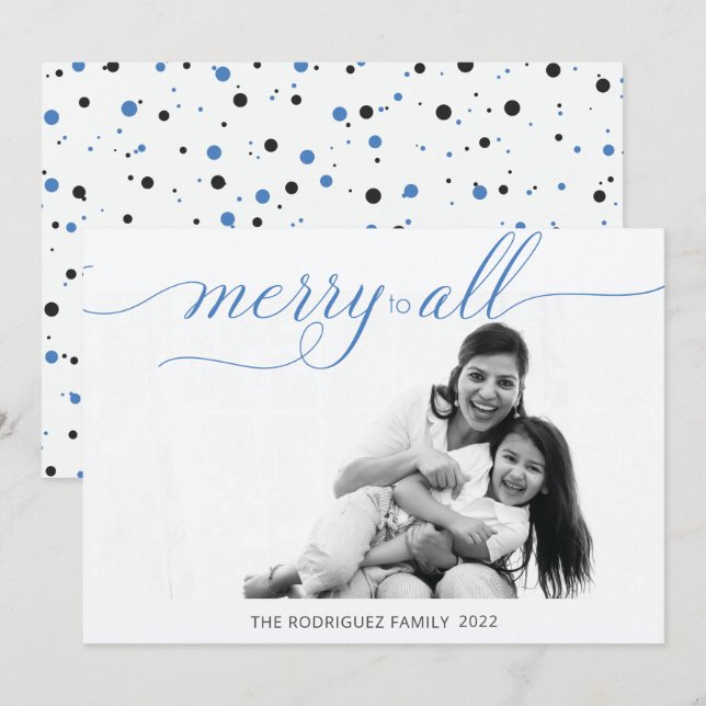 Cartes Pour Fêtes Annuelles Simple Joyeux Noël Photo Cobalt Bleu (Devant / Derrière)