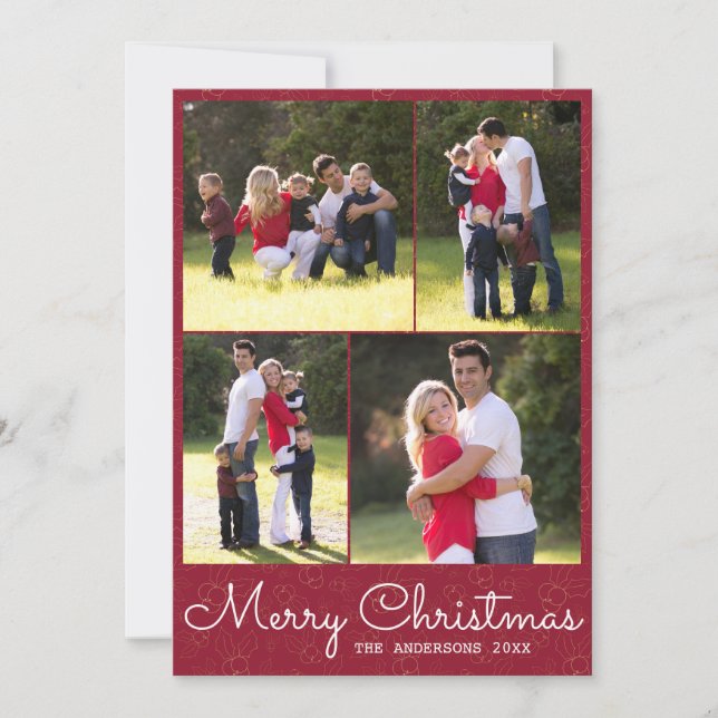 Cartes Pour Fêtes Annuelles Simple Joyeux Noël Script 4 Photo Collage (Devant)