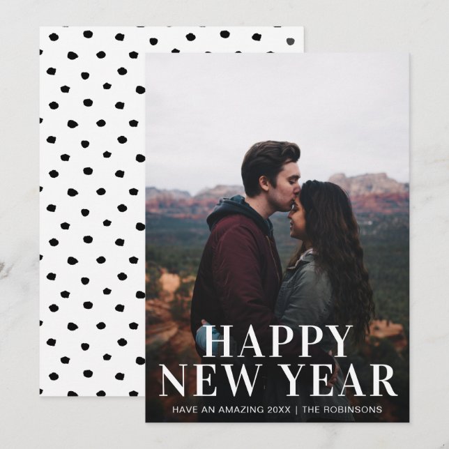Cartes Pour Fêtes Annuelles Simple Joyeux Nouvel An Photo Moderne (Devant / Derrière)