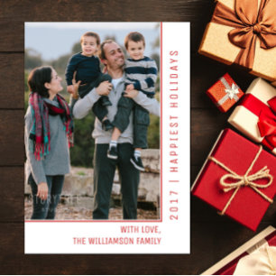 Cartes Pour Fêtes Annuelles Simple Line Holiday Photo Card   Red