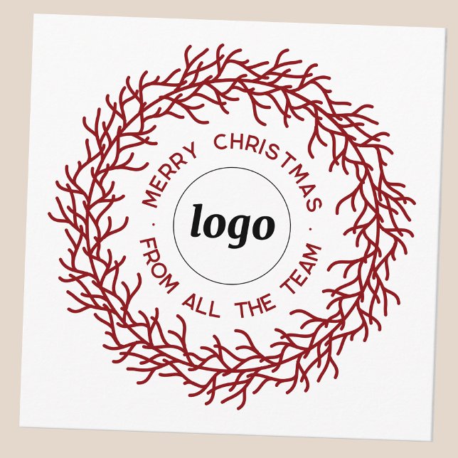 Cartes Pour Fêtes Annuelles Simple logo avec texte promotionnel d'entreprise (Modern Christmas Wreath business company logo holiday card)
