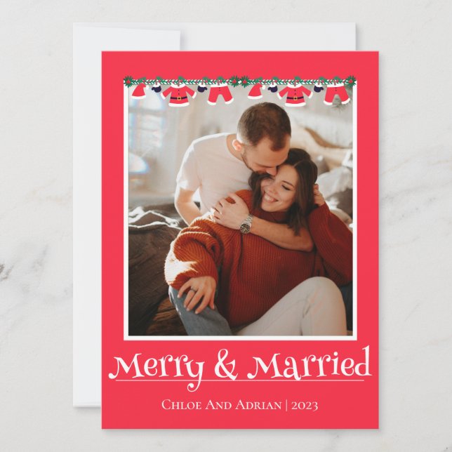 Cartes Pour Fêtes Annuelles Simple marié et joyeux photo de Noël (Devant)