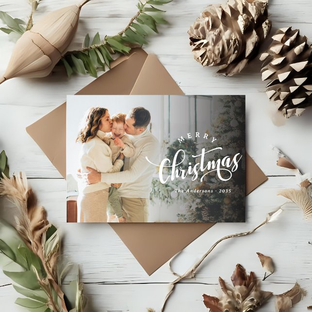 Cartes Pour Fêtes Annuelles Simple Merry Christmas Calligraphy Script Photo (Créateur téléchargé)