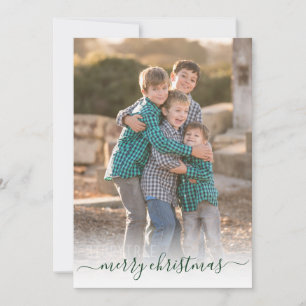 Cartes Pour Fêtes Annuelles Simple Merry Christmas Elegant Green Script Photo
