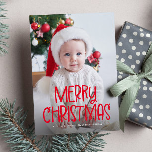Cartes Pour Fêtes Annuelles Simple mignon Joyeux Noël une photo rouge