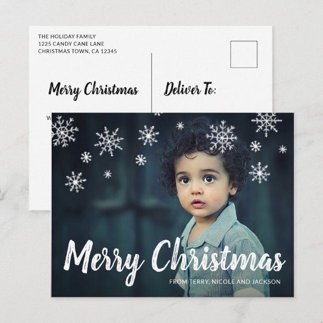 Cartes Pour Fêtes Annuelles Simple mignon Snowflakes Noël moderne (Devant / Derrière)