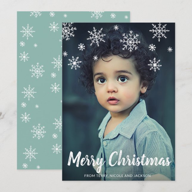 Cartes Pour Fêtes Annuelles Simple mignon Snowflakes Noël moderne (Devant / Derrière)
