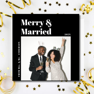 Cartes Pour Fêtes Annuelles Simple minimaliste Noir et blanc fraîchement marié