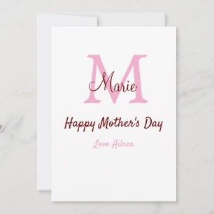 Cartes Pour Fêtes Annuelles simple minimum de jour mère monogramme nom rose te