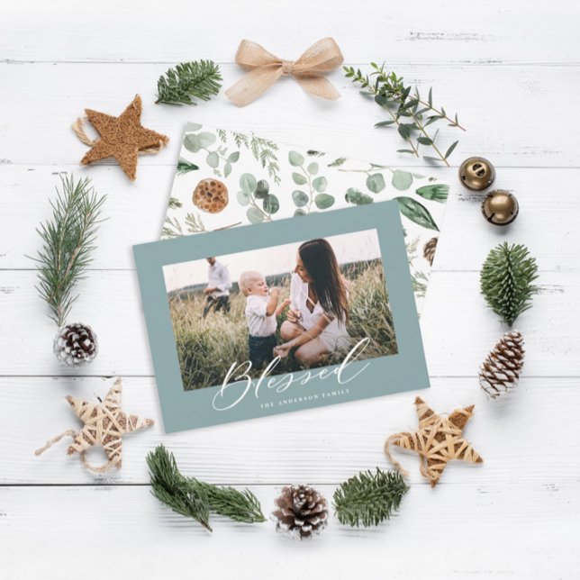 Cartes Pour Fêtes Annuelles Simple moderne 1 photo Noël écriture béni (Créateur téléchargé)