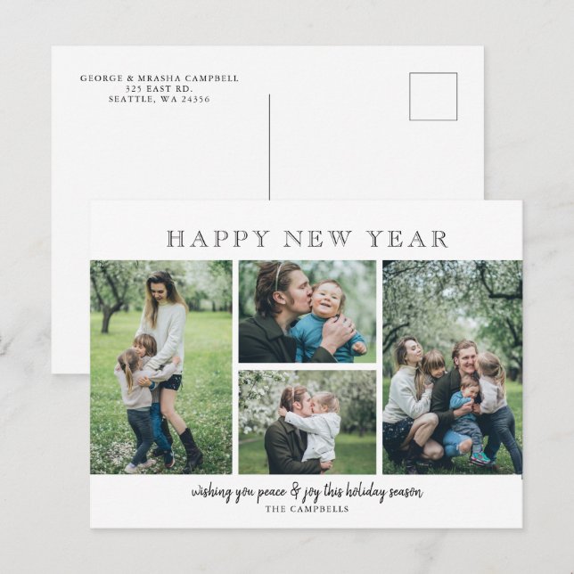 Cartes Pour Fêtes Annuelles Simple moderne 4 photos Bonne année (Devant / Derrière)