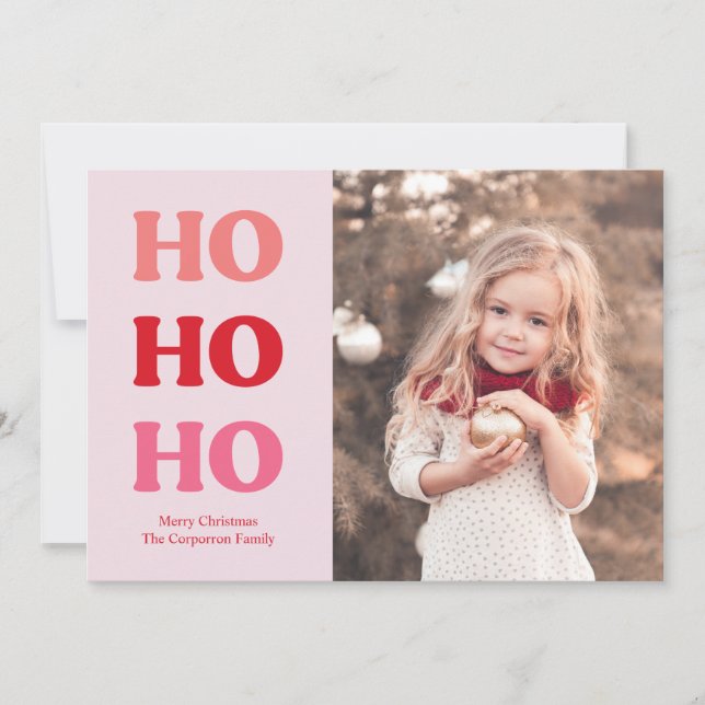 Cartes Pour Fêtes Annuelles Simple moderne Holiday 2 Photo Rouge et Rose (Devant)