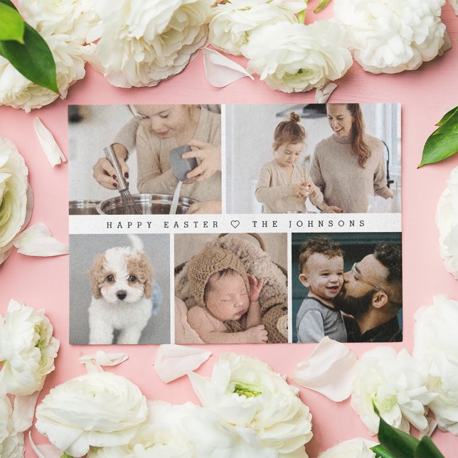 Cartes Pour Fêtes Annuelles Simple moderne Joyeux Pâques Famille Photo Collage (Simple modern family photo collage easter holiday card.)