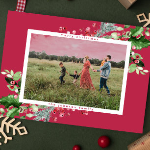 Cartes Pour Fêtes Annuelles Simple moderne Noël RED Magenta Photo
