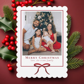 Cartes Pour Fêtes Annuelles Simple Moderne Photo de Famille avec Ruban Rouge