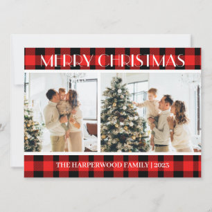 Cartes Pour Fêtes Annuelles Simple moderne Rouge Plantée Famille de Noël Deux 