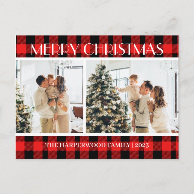Cartes Pour Fêtes Annuelles Simple moderne Rouge Plantée Famille de Noël Deux  (Devant)