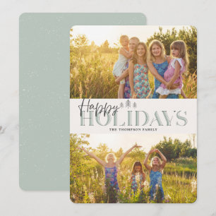 Cartes Pour Fêtes Annuelles Simple moderne vert Joyeux vacances Deux photos