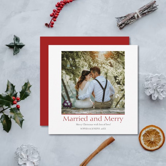 Cartes Pour Fêtes Annuelles Simple Noël rouge marié et joyeux nouveau marié (Créateur téléchargé)