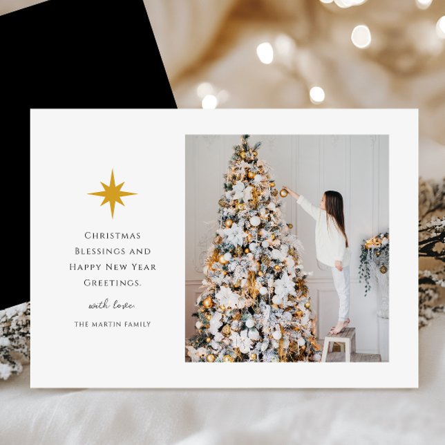 Cartes Pour Fêtes Annuelles Simple Noël Star Photo noir et blanc (Créateur téléchargé)