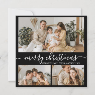 Cartes Pour Fêtes Annuelles Simple noir blanc 3 photo Collage Noël Fêtes