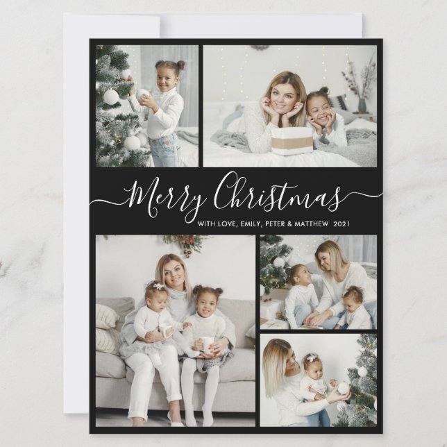 Cartes Pour Fêtes Annuelles Simple noir blanc 5 photo Collage Noël (Devant)