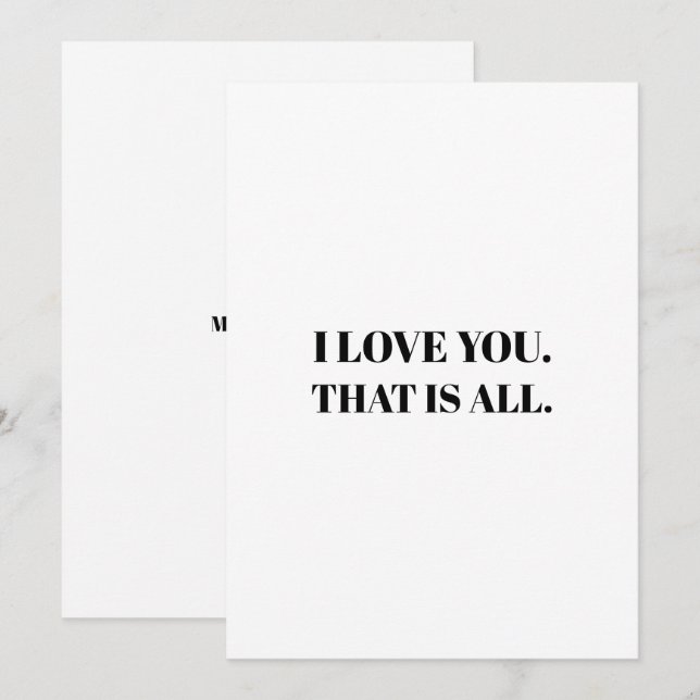 Cartes Pour Fêtes Annuelles Simple noir blanc Je t'aime Saint Valentin (Devant / Derrière)