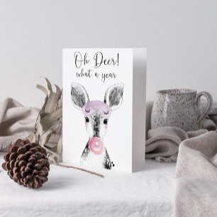 Cartes Pour Fêtes Annuelles Simple Noir & Blanc Scandi Oh Deer Citation Photo