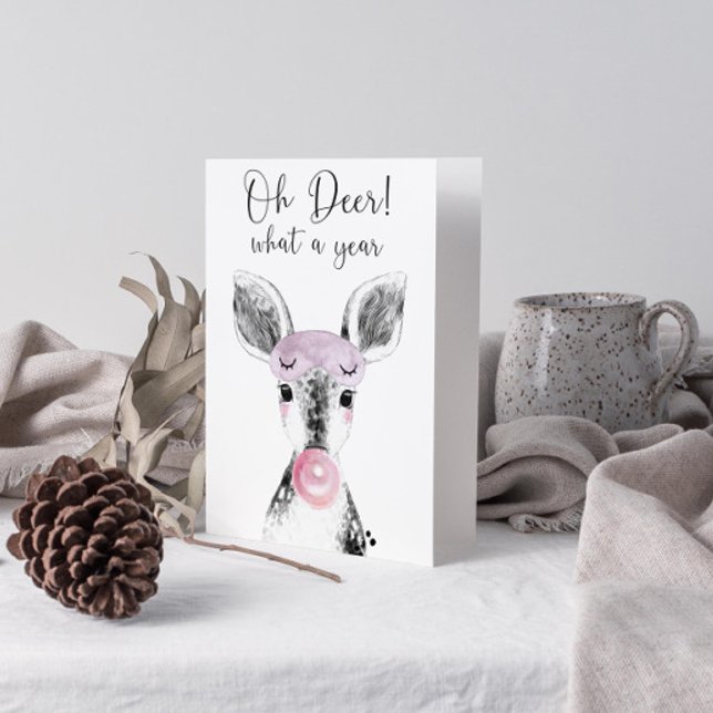 Cartes Pour Fêtes Annuelles Simple Noir & Blanc Scandi Oh Deer Citation Photo (Get into the holiday spirit with a heartfelt folded christmas card! 🎅)