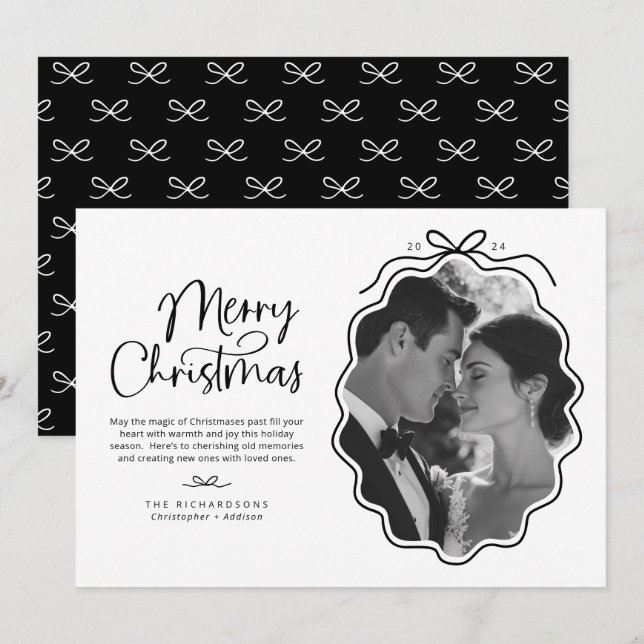 Cartes Pour Fêtes Annuelles Simple noir blanc Vague Retro Photo (Devant / Derrière)