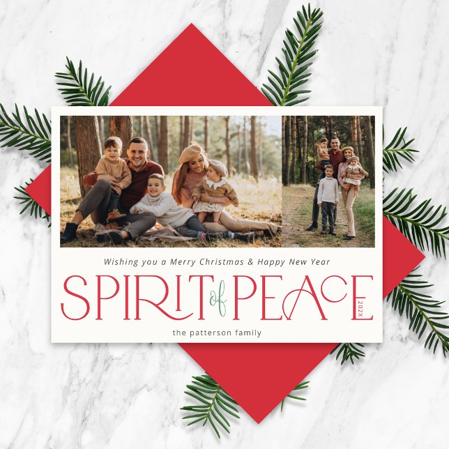 Cartes Pour Fêtes Annuelles Simple Paix Photo Rouge Vert (Créateur téléchargé)