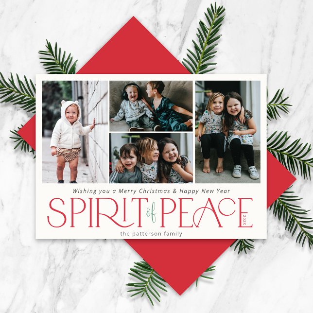 Cartes Pour Fêtes Annuelles Simple Paix Photo Vert Rouge (Créateur téléchargé)