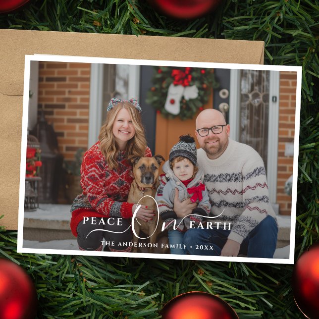 Cartes Pour Fêtes Annuelles Simple Paix sur Terre Famille Chien Photo Noël (Créateur téléchargé)