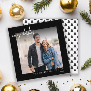 Cartes Pour Fêtes Annuelles Simple photo blanc Joyeux Noël noir