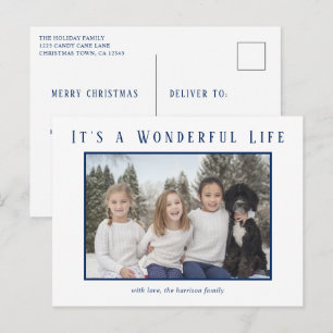 Cartes Pour Fêtes Annuelles Simple photo bleue minimaliste Noël moderne