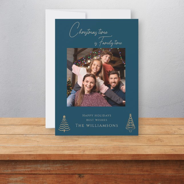 Cartes Pour Fêtes Annuelles Simple photo de famille bleu noël (Créateur téléchargé)