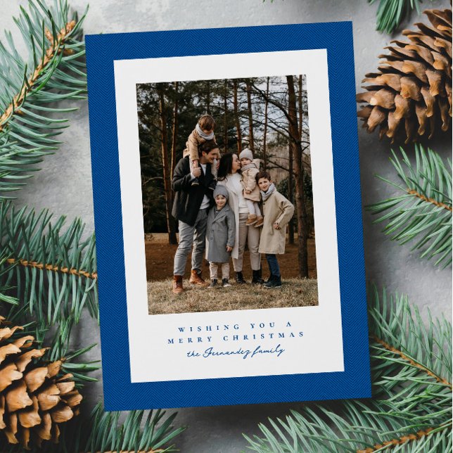 Cartes Pour Fêtes Annuelles Simple photo de Noël à cadre bleu tweeté (Créateur téléchargé)