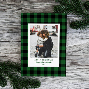 Cartes Pour Fêtes Annuelles Simple Photo de Noël à carreaux vert Buffalo