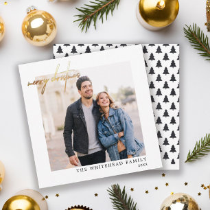 Cartes Pour Fêtes Annuelles Simple Photo Gold Joyeux Noël Blanc