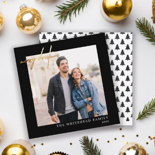 Cartes Pour Fêtes Annuelles Simple Photo Gold Joyeux Noël Noir